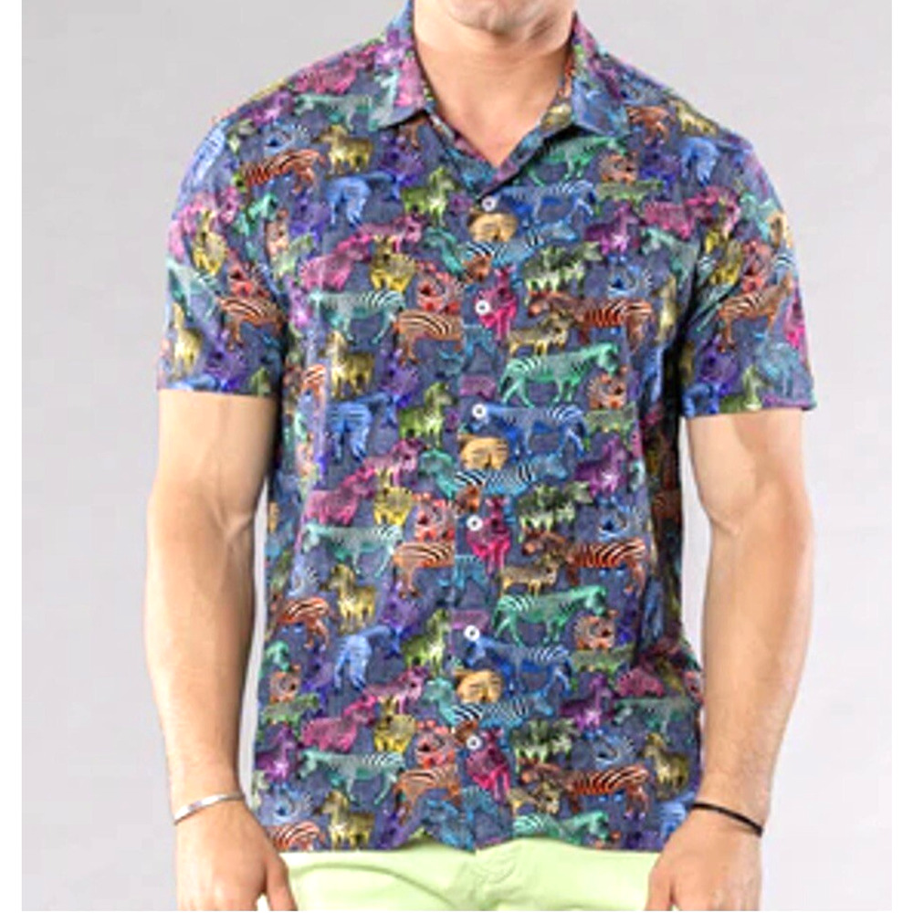 Michaels Neon Zebra Mens Small Pima Cotton Blend Short Sleeve Shirt